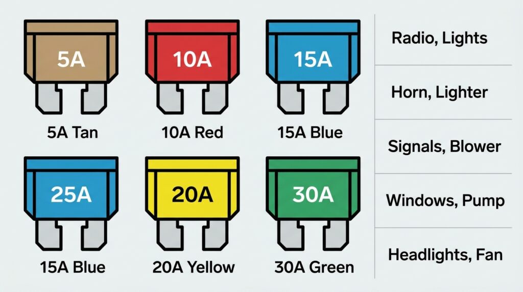 Color coded automotive fuse box