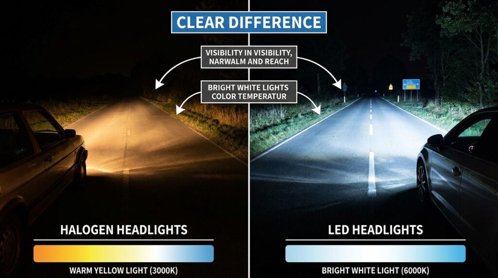 Halogen vs LED headlights comparing