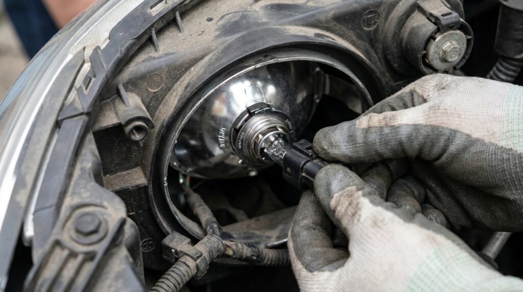 Removing headlight bulb from socket