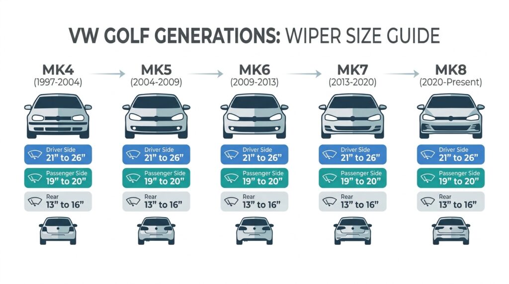 VW Golf windshield wipers size